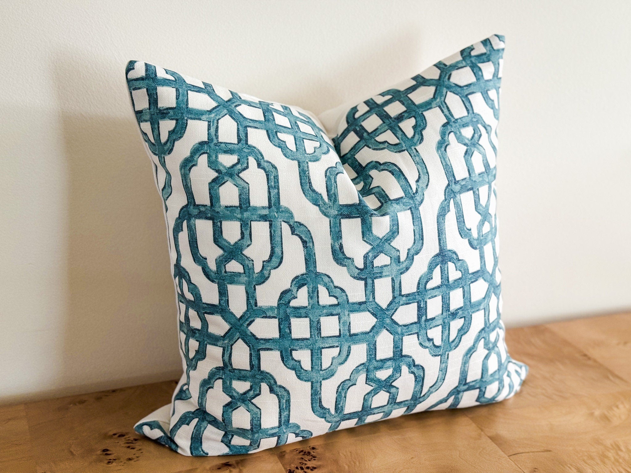 Blue Lattice Trellis Pillow Cover - Chinoiserie Decor