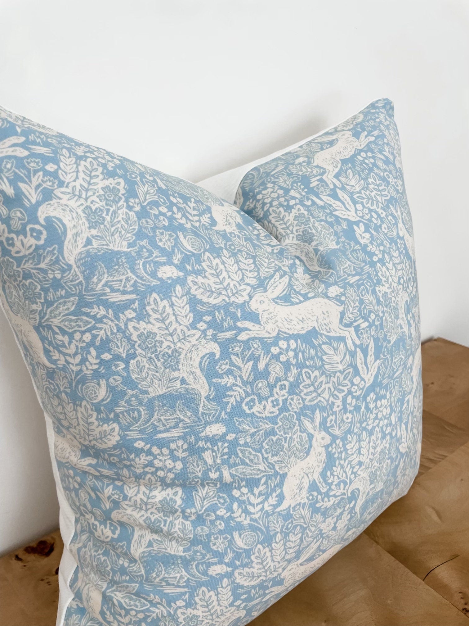 Rifle Paper Co Blue Wildwood Fable Floral Bunny Pillow Cover - Farmhouse Decor