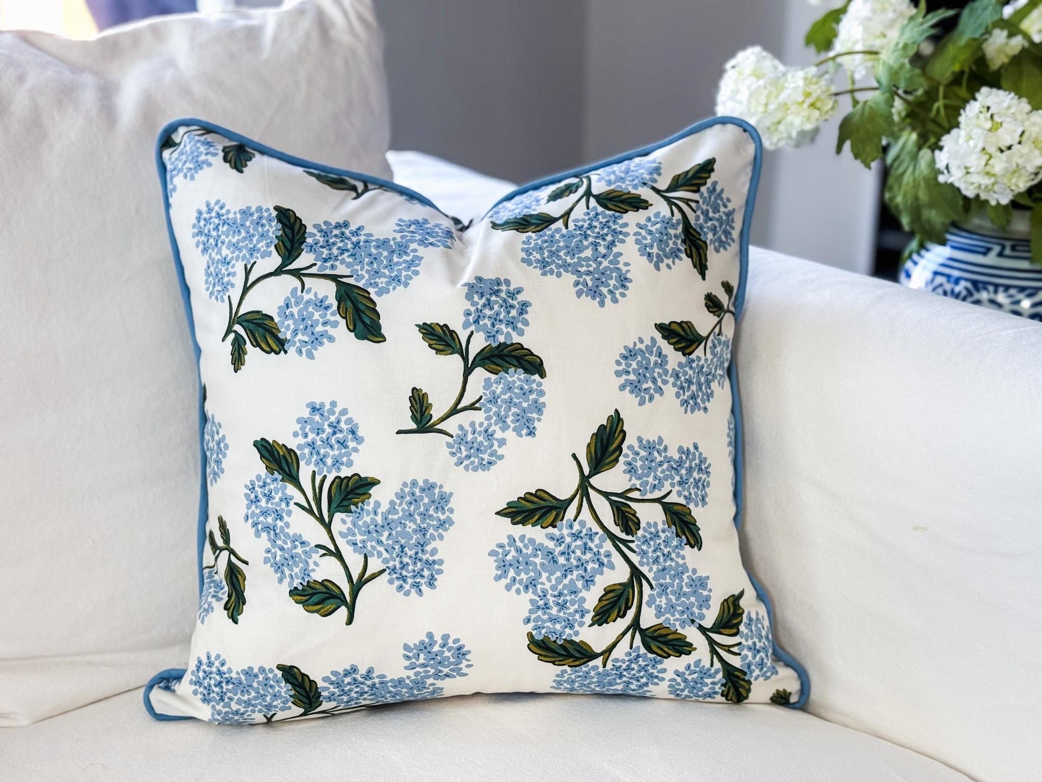 Rifle Paper Co. Hydrangea Floral Pillow Cover in White - Grandmillennial Decor
