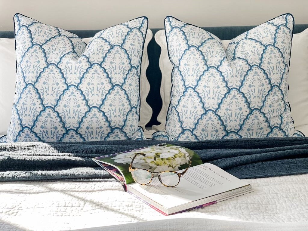 Danika Herrick Blue Scallop Paisley Pillow Cover - Coastal Grandmillennial Decor