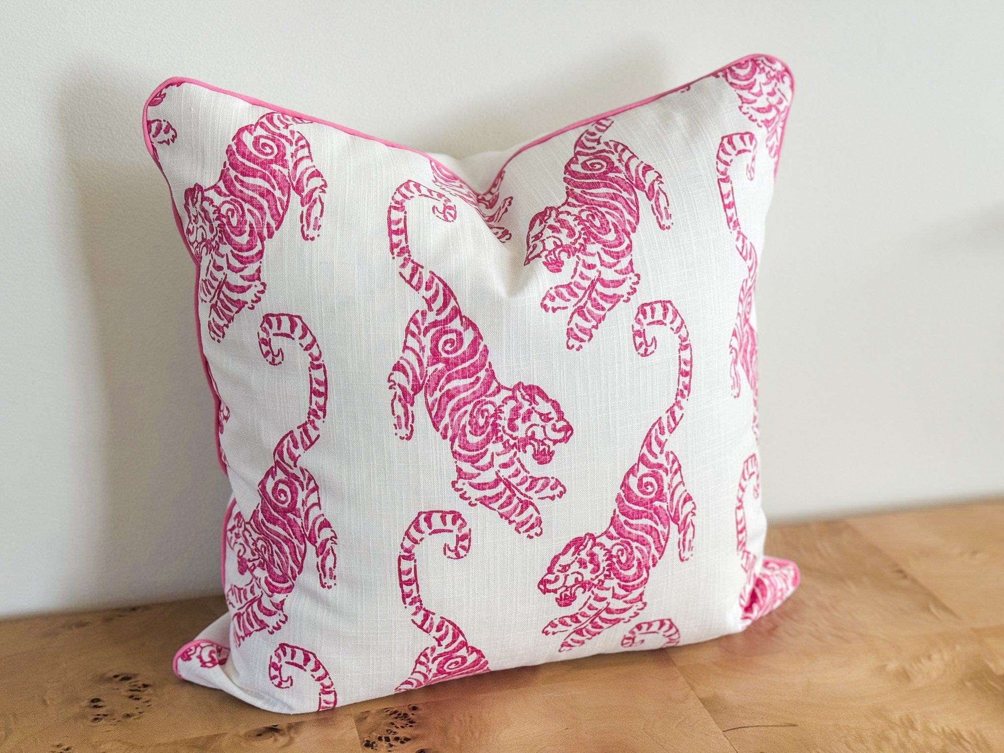 Pink Jaguar Block Print Pillow Cover - Chinoiserie Decor
