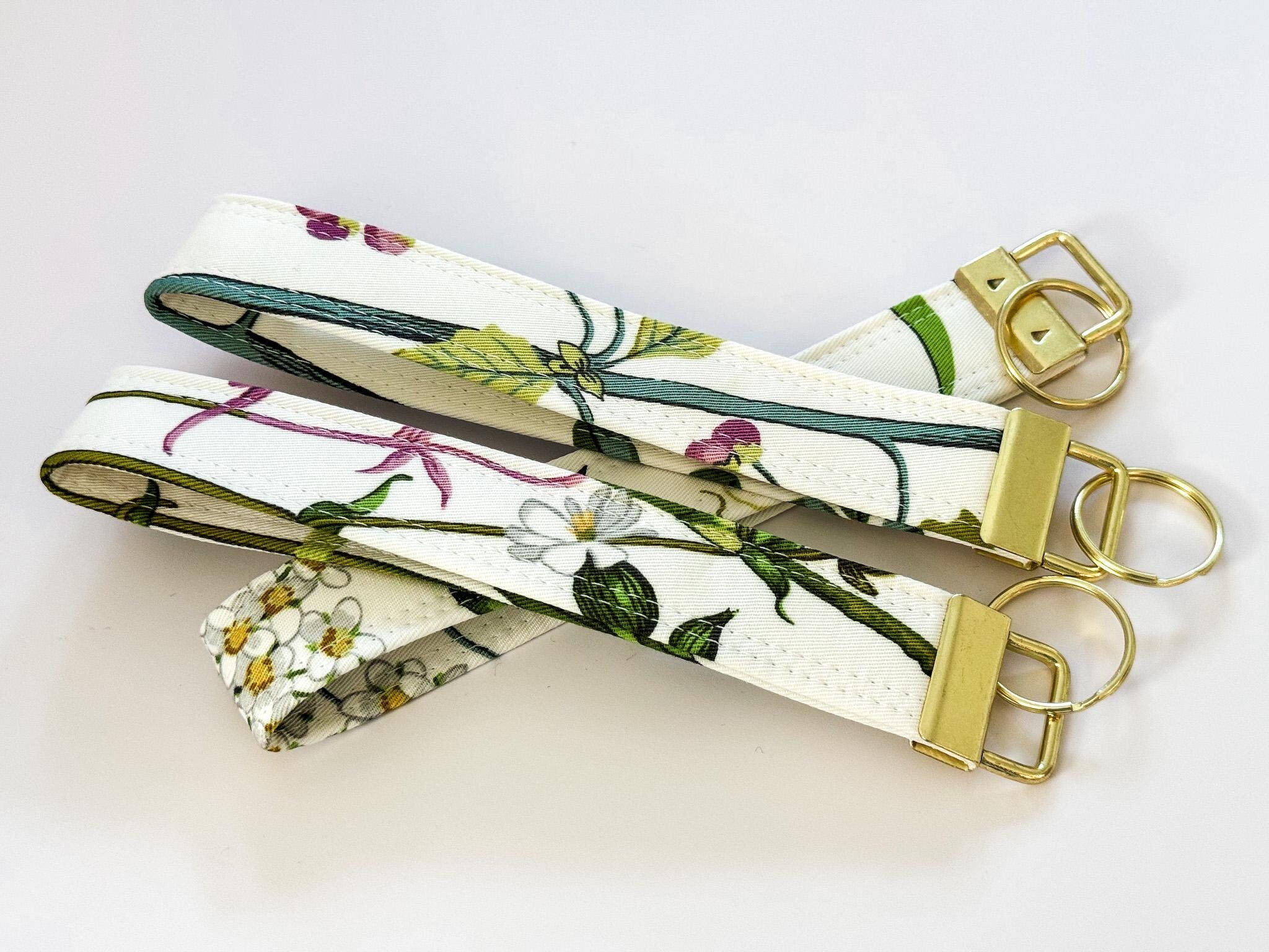Floral Fabric Keychain Wristlet: Ballard Designs Gold Key Fob