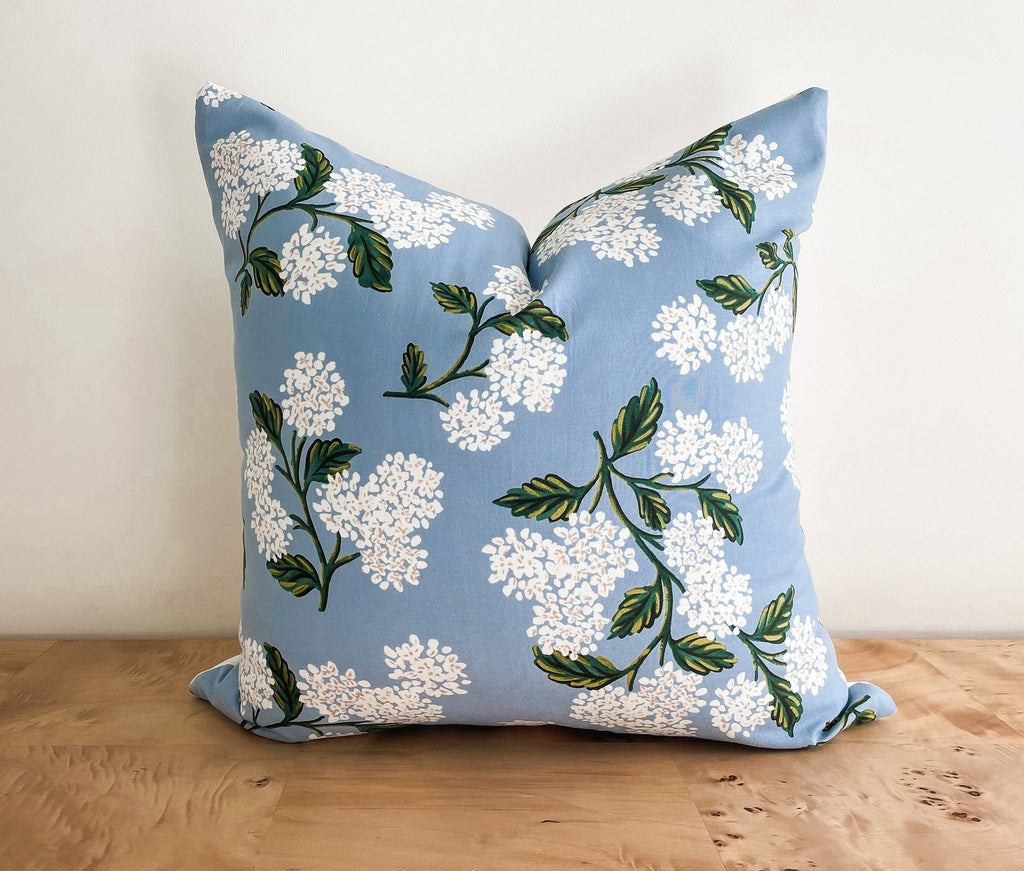 Rifle Paper Co. Blue Hydrangea Floral Pillow Cover -  Farmhouse Decor