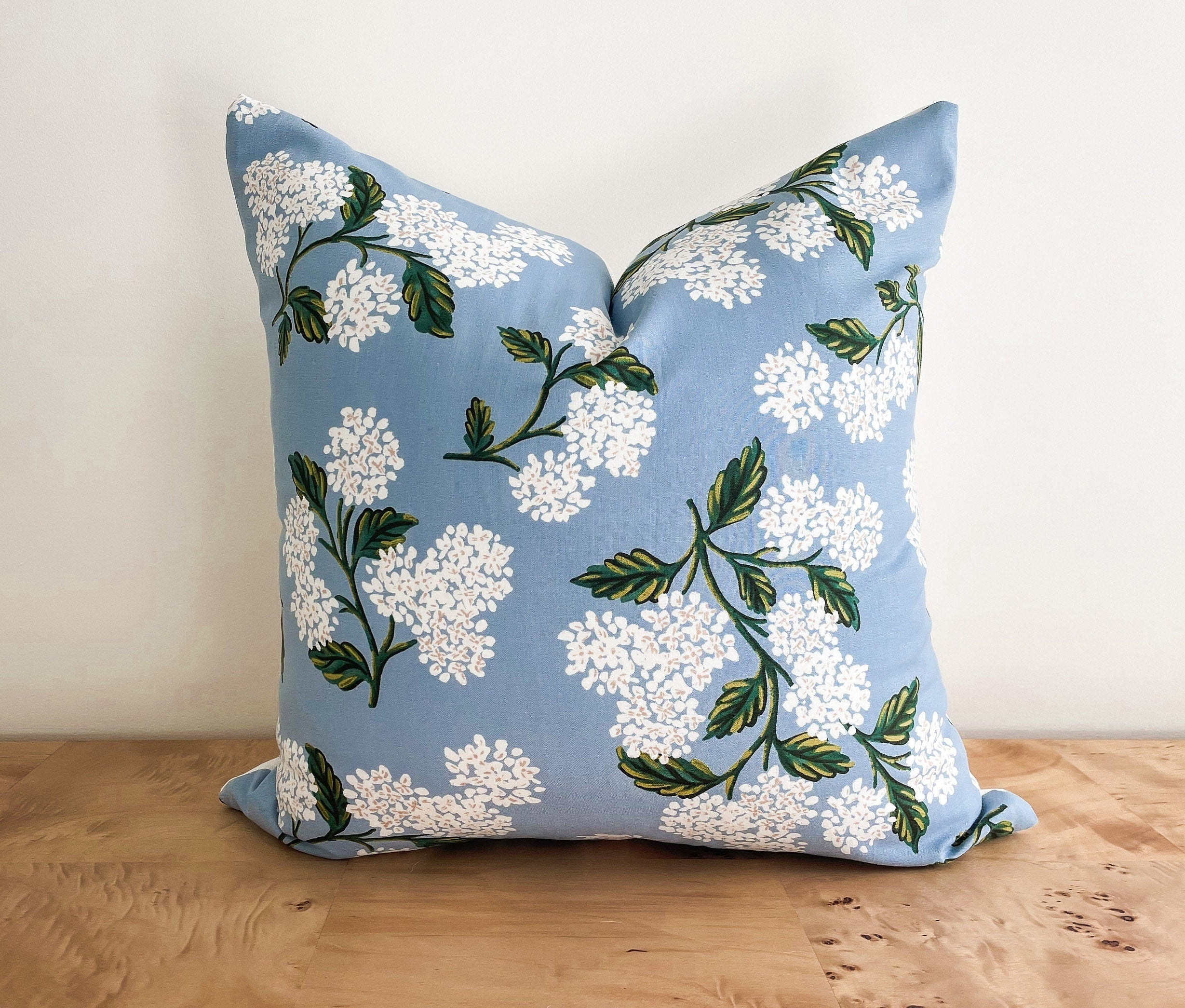 Rifle Paper Co. Blue Hydrangea Floral Pillow Cover -  Farmhouse Decor