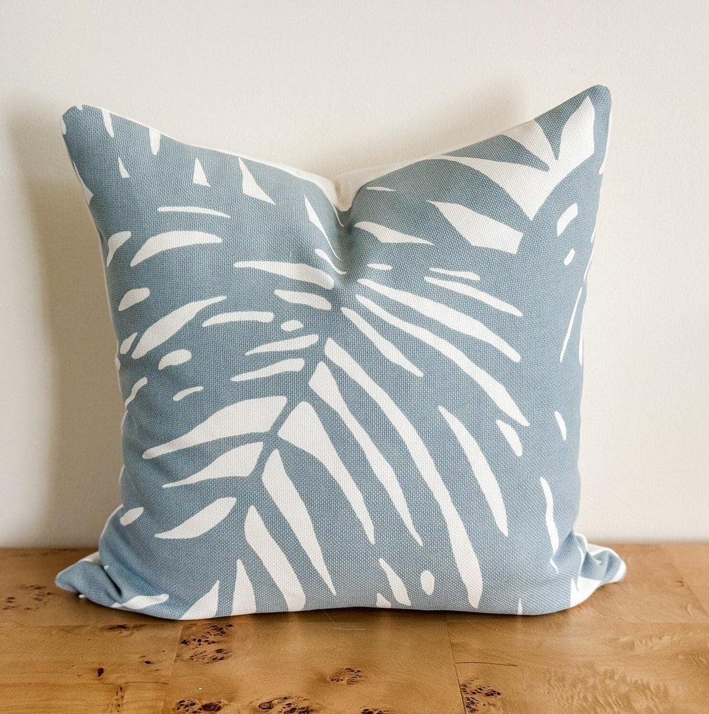 Serena and Lily Indoor Outdoor Blue Palm Pillow Cover - Coastal Grandmillennial Decor