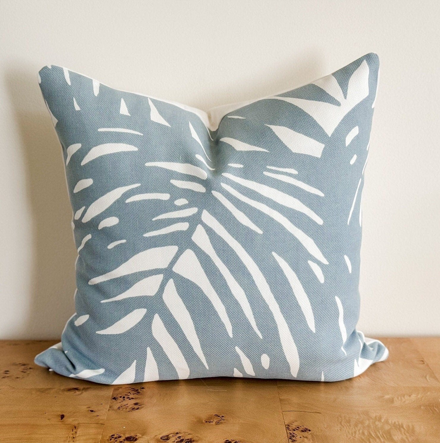 Serena and Lily Indoor Outdoor Blue Palm Pillow Cover - Coastal Grandmillennial Decor