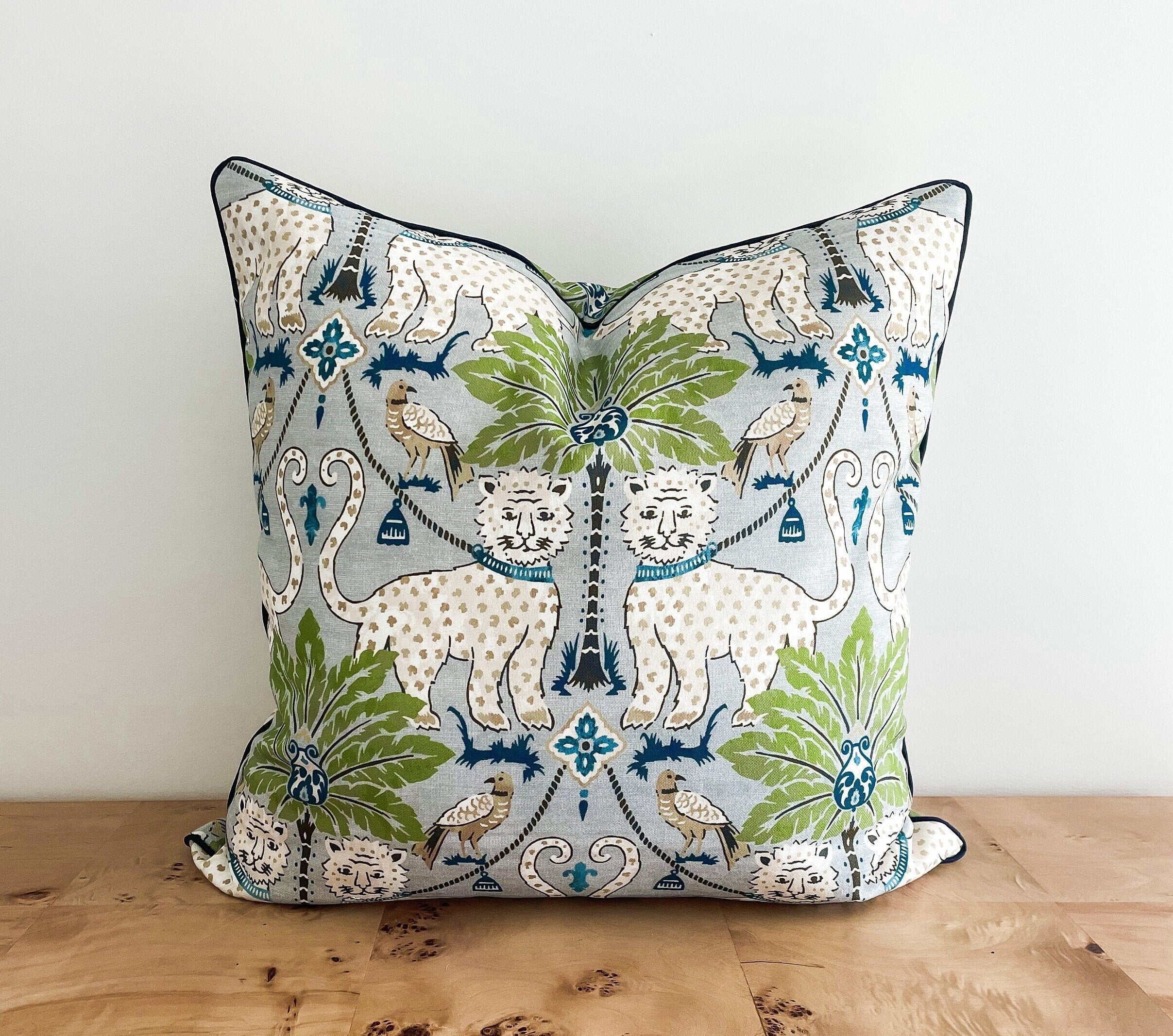Happy Jaguar Indoor Outdoor Tropical Pillow Cover - Chinoiserie Grandmillennial Decor