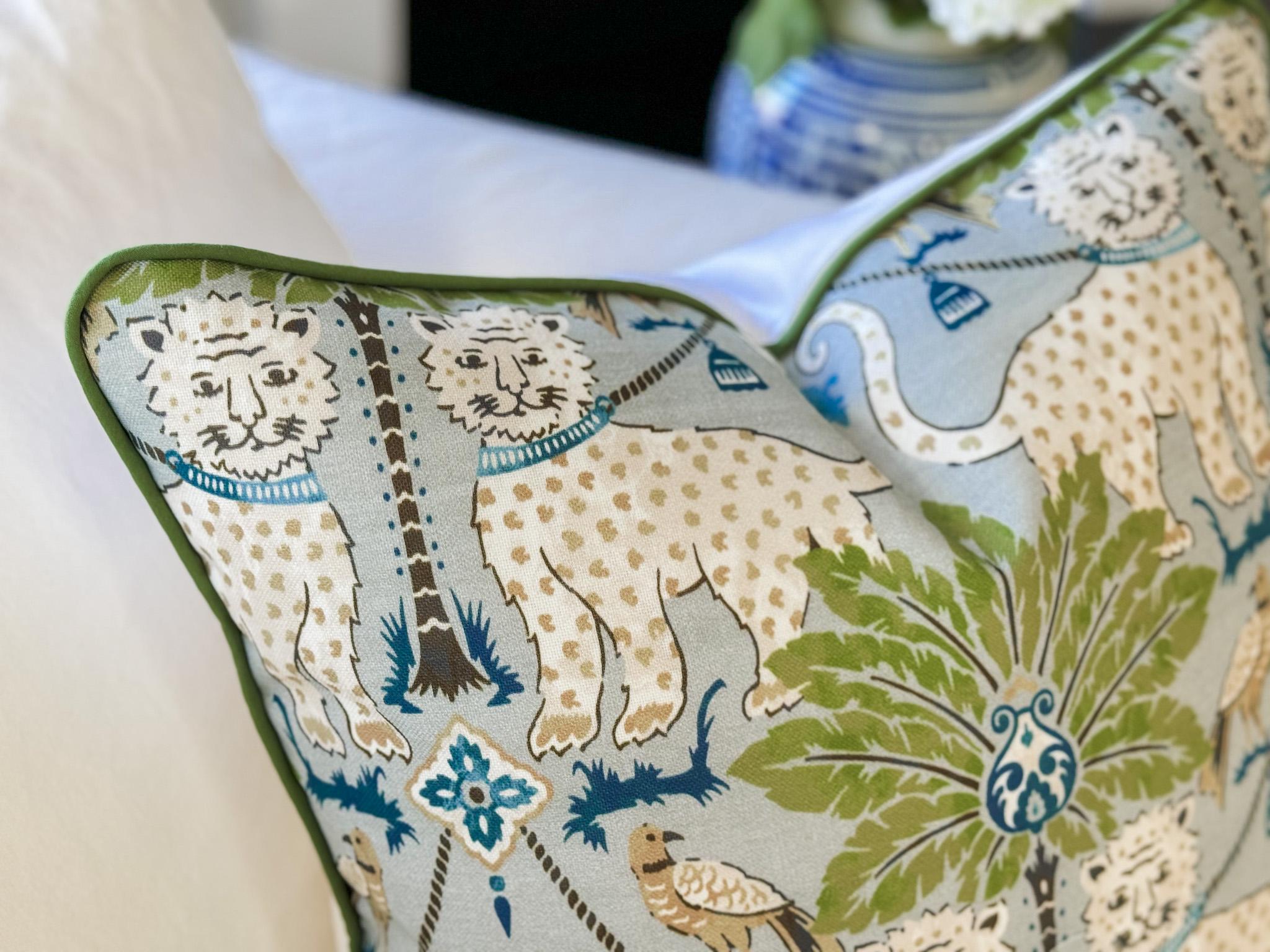 Happy Jaguar Indoor Outdoor Tropical Pillow Cover - Chinoiserie Grandmillenial Decor