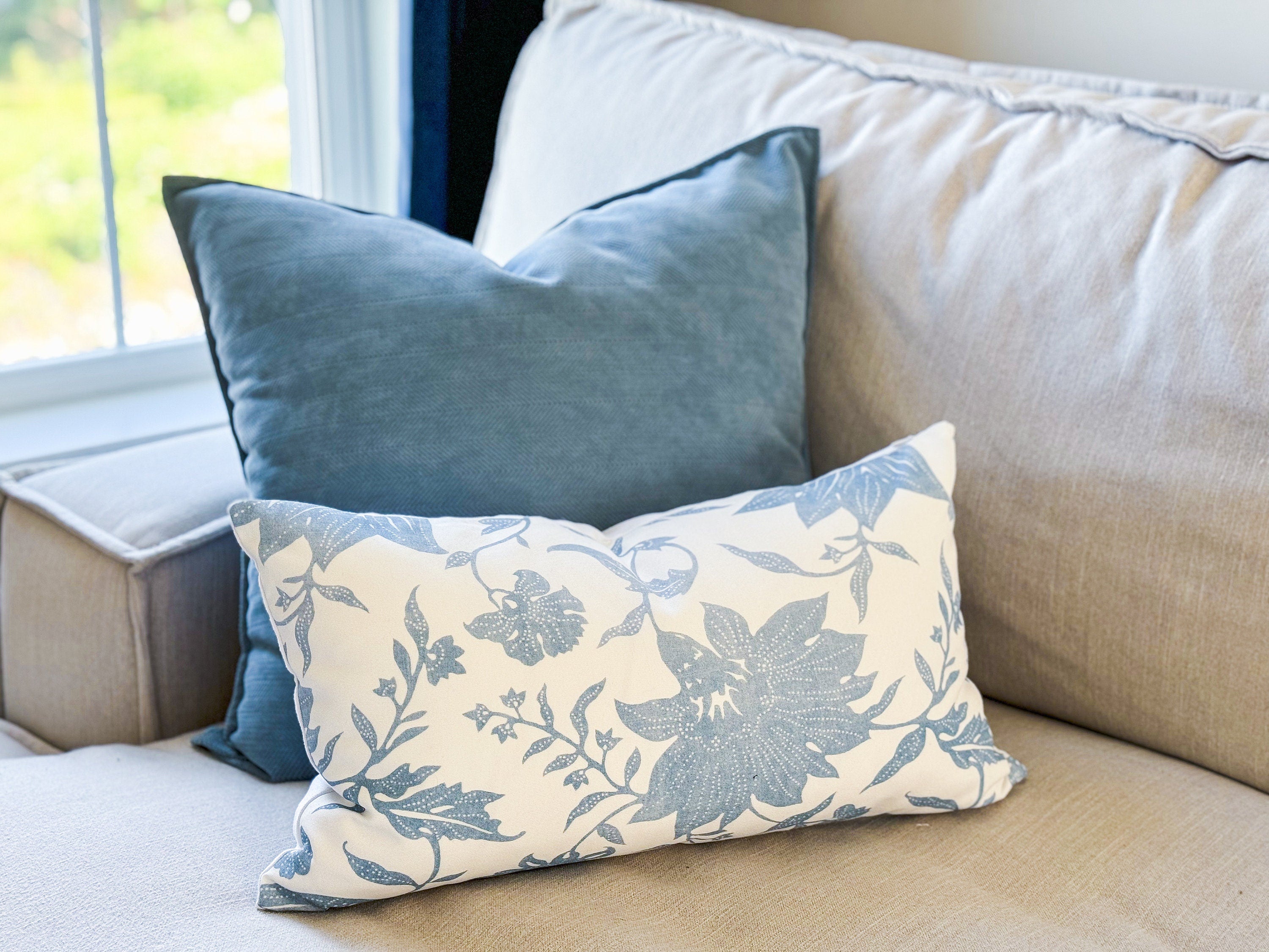 Serena & Lily White Deauville Floral Indoor Outdoor Pillow Cover - Coastal Grandmillenial Decor