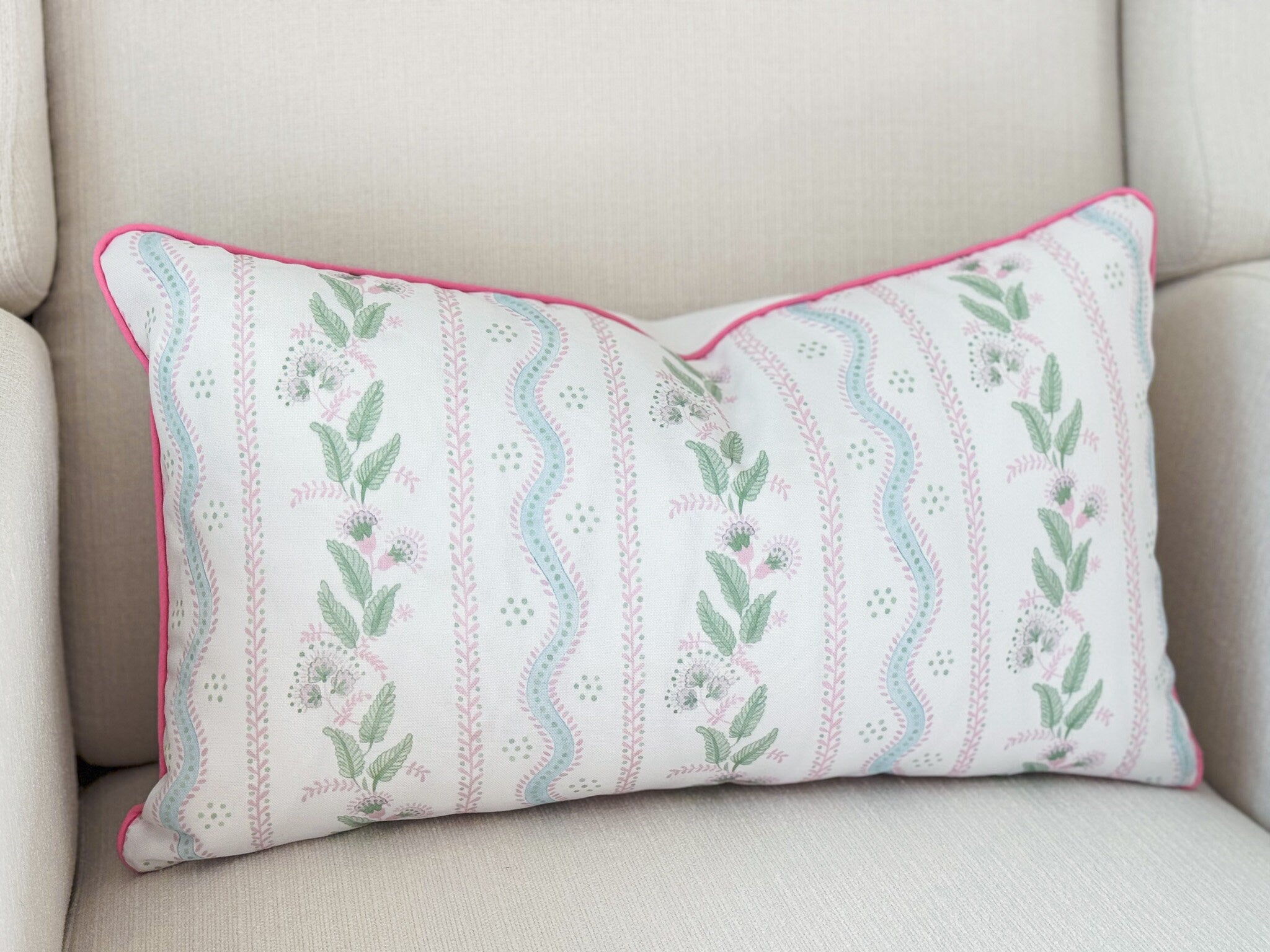 Danika Herrick Pink Vines Floral Pillow Cover in Linen Cotton Canvas - Grandmillenial Decor