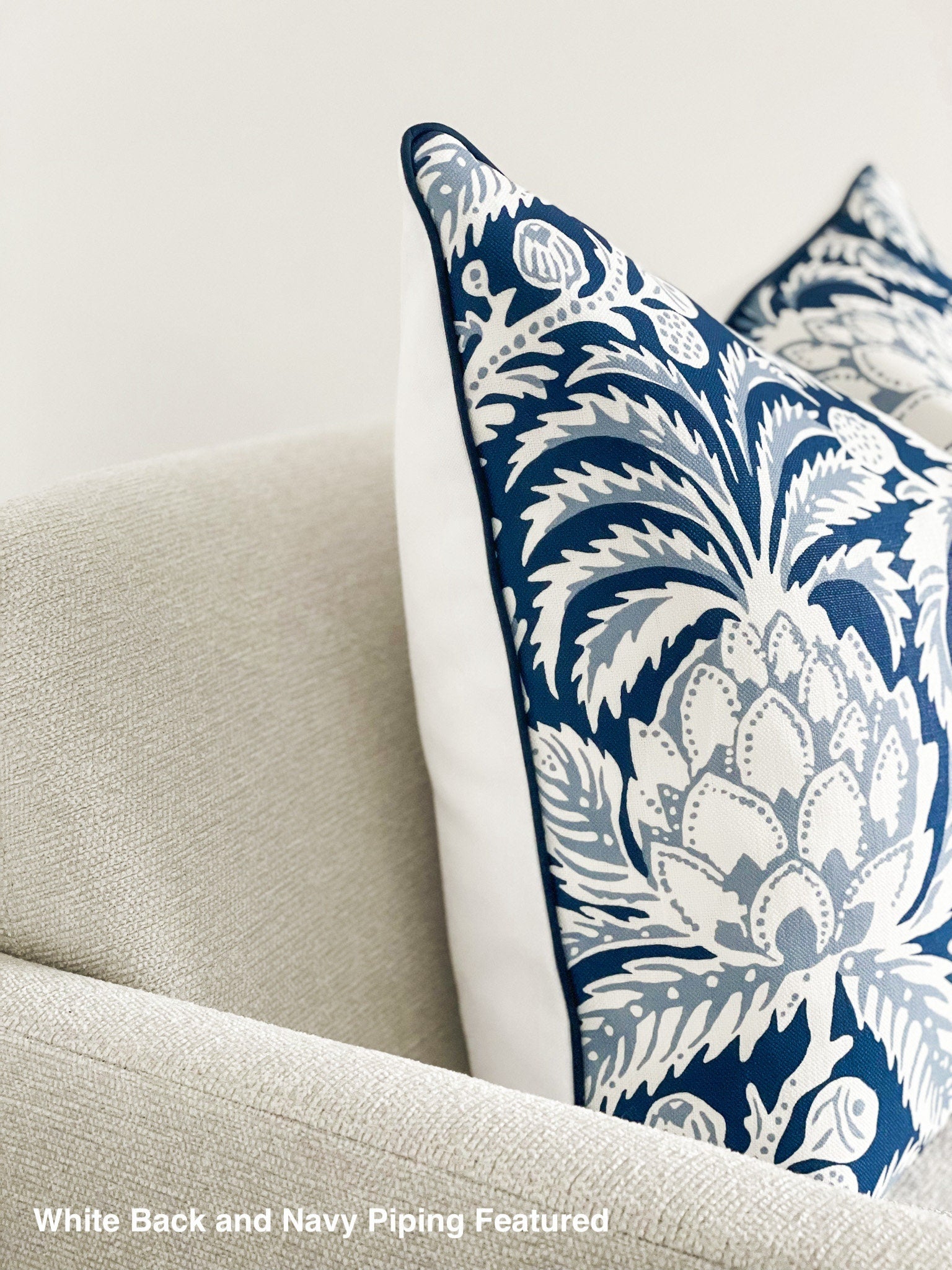 Serena and Lily Vintage Indigo Artichoke Floral Pillow Cover - Coastal Grandmillennial Decor