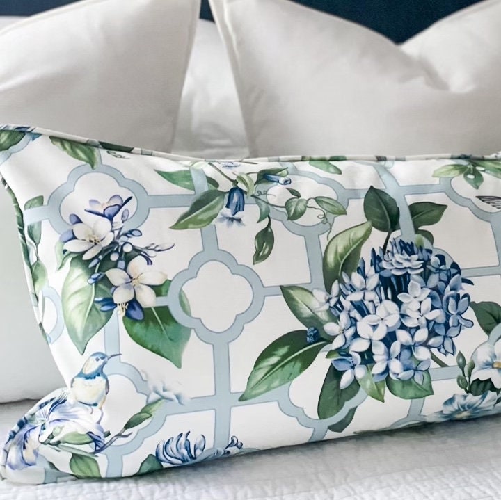 Treillage Serene Sky Floral Pillow Cover - Grandmillenial Decor