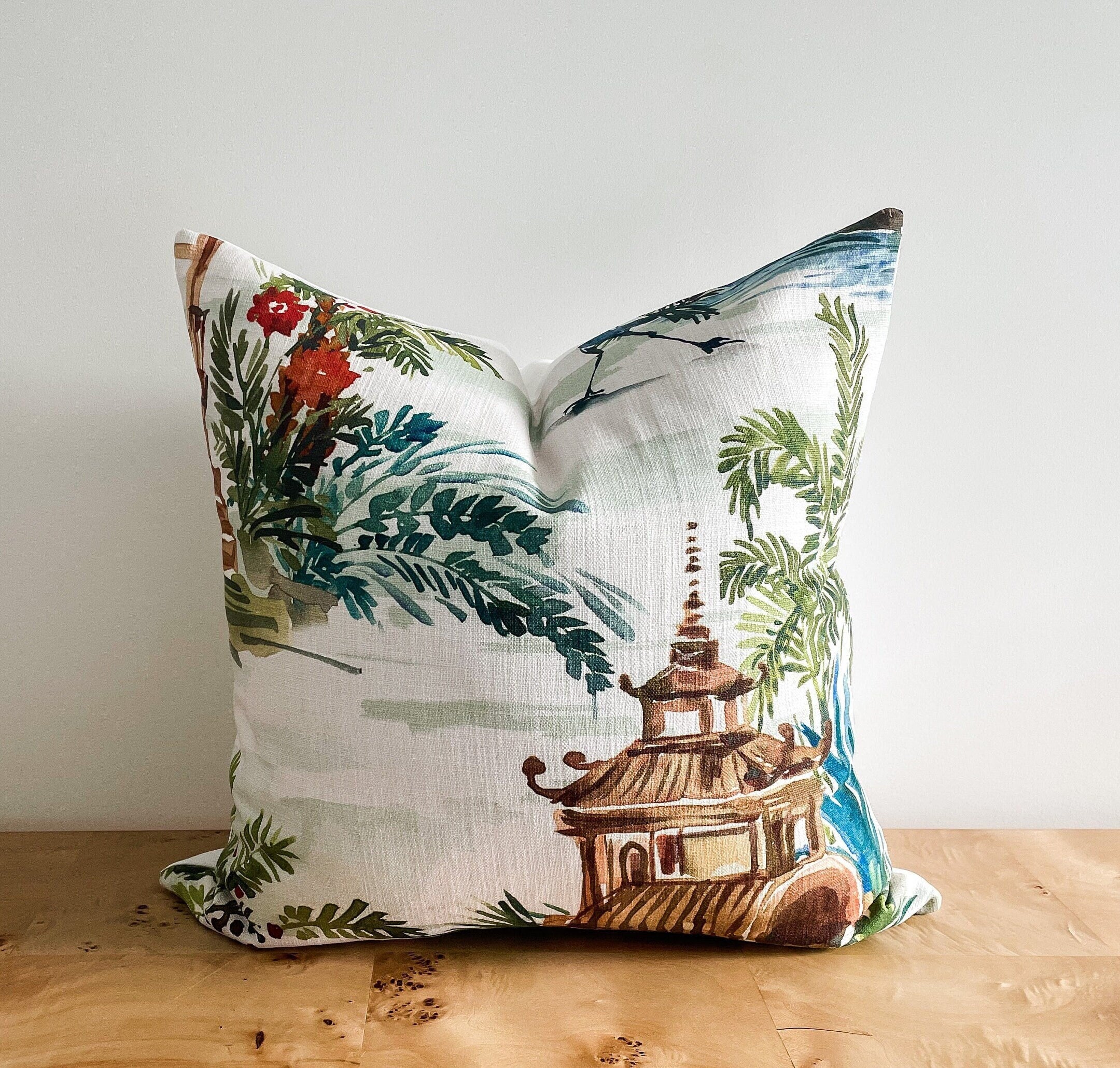 Emperor Palm Pagoda Pillow Cover - Chinoiserie Grandmillennial Decor