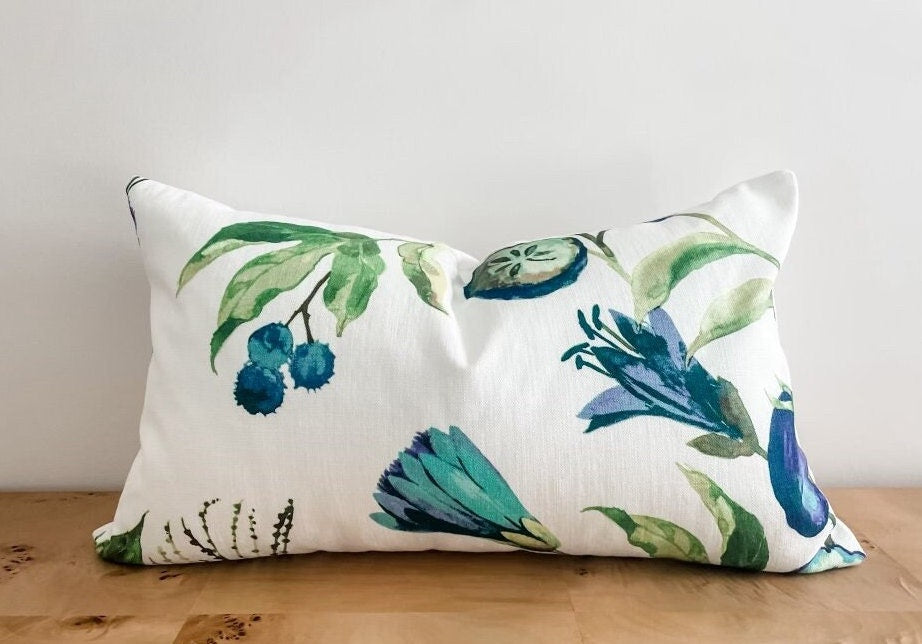 Ballard Designs Alana Blue Tropical Pillow Cover - Grandmillennial Decor