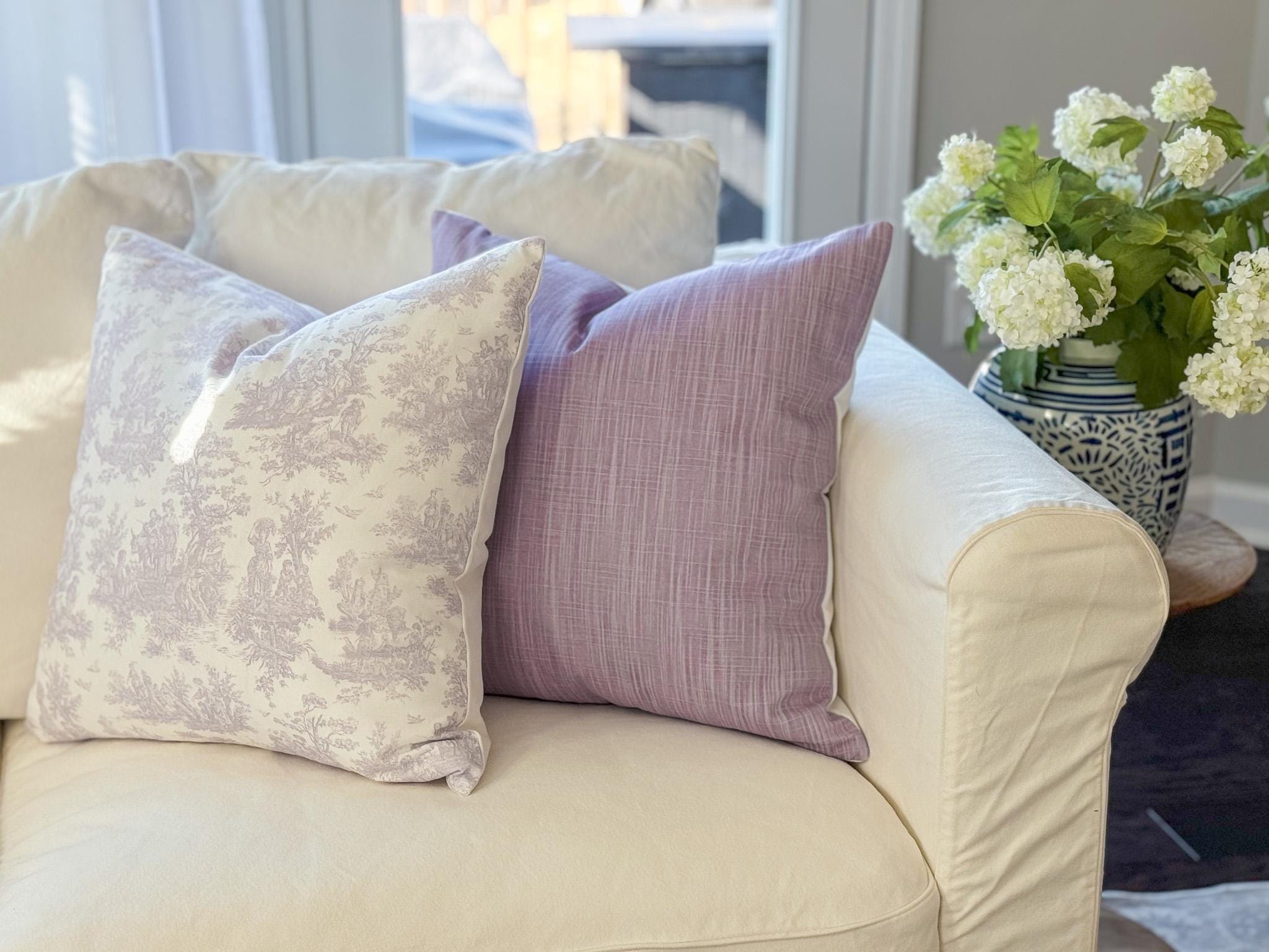 Purple Toile Pillow Cover - Farmhouse Cottagecore Decor