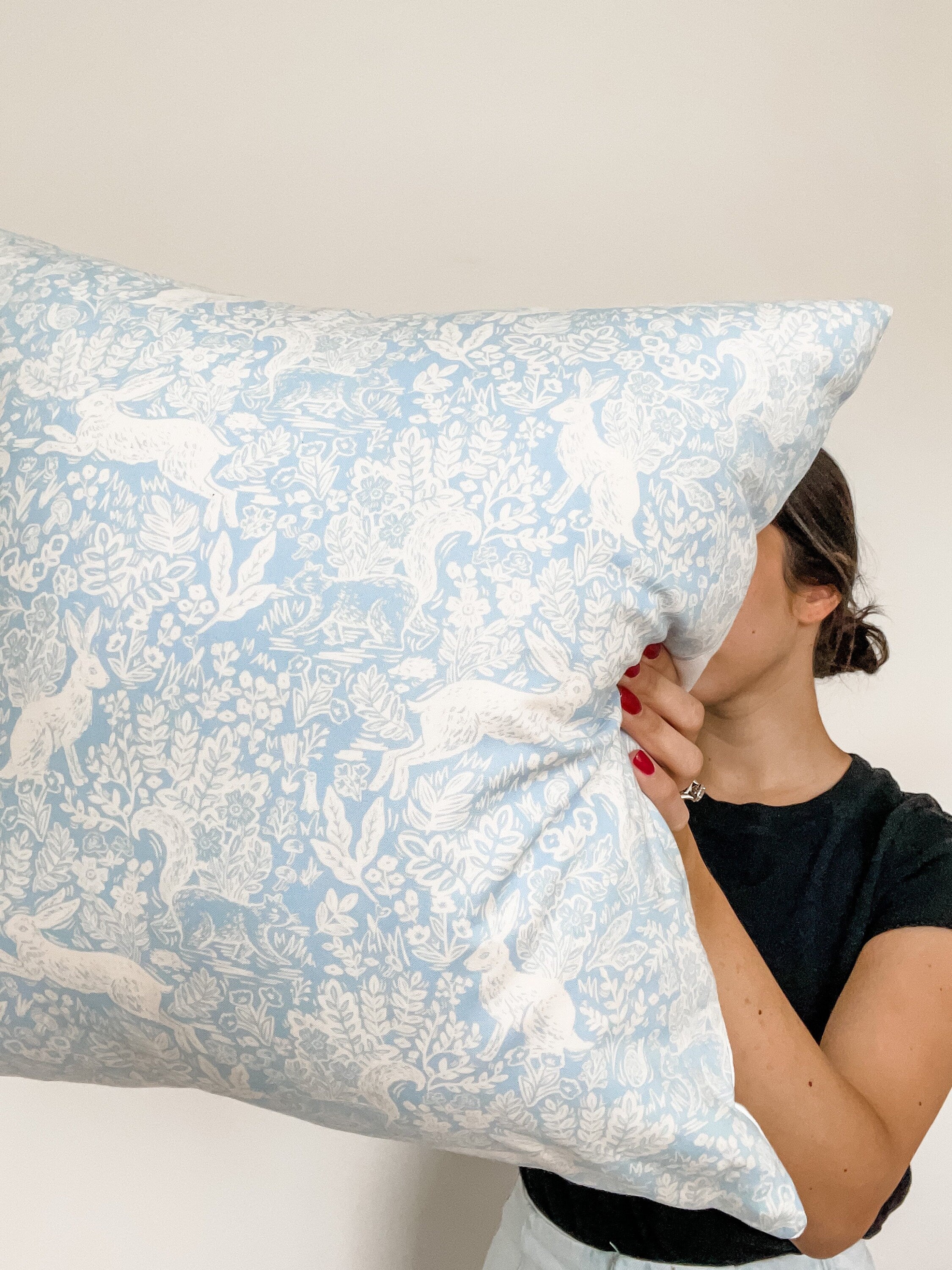 Rifle Paper Co Blue Wildwood Fable Floral Bunny Pillow Cover - Farmhouse Decor