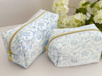 Blue & White Floral Makeup Bag, Quilted Cosmetic Bag, Floral Toiletry Bag Women, Quilted Travel Bag, Grandmillenial