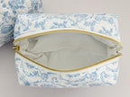 Blue & White Floral Makeup Bag, Quilted Cosmetic Bag, Floral Toiletry Bag Women, Quilted Travel Bag, Grandmillenial