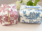 Toile Makeup Bag, Quilted Cosmetic Bag, Floral Toiletry Bag Women, Quilted Travel Bag, Boxy Makeup Bag, Grandmillenial