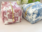 Toile Makeup Bag, Quilted Cosmetic Bag, Floral Toiletry Bag Women, Quilted Travel Bag, Boxy Makeup Bag, Grandmillenial
