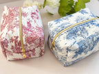 Toile Makeup Bag, Quilted Cosmetic Bag, Floral Toiletry Bag Women, Quilted Travel Bag, Boxy Makeup Bag, Grandmillenial