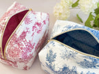 Toile Makeup Bag, Quilted Cosmetic Bag, Floral Toiletry Bag Women, Quilted Travel Bag, Boxy Makeup Bag, Grandmillenial