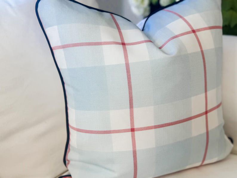 Danika Herrick Blue & Red Plaid Pillow Cover - Grandmillenial Decor