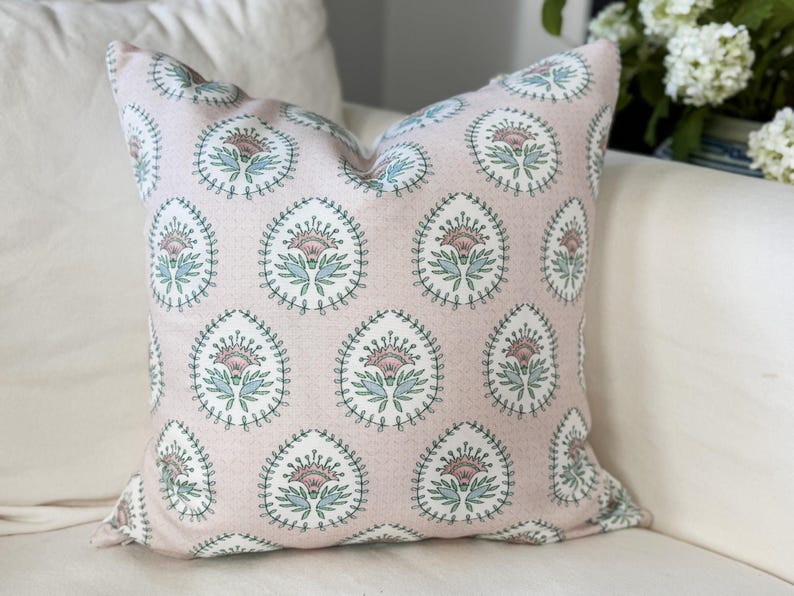 Danika Herrick PINK Daphne Floral Block Print Pillow Cover - Grandmillenial Decor