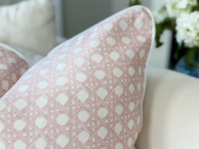 Danika Herrick Sally Pink Cane Pillow Cover - Grandmillennial Coastal Decor