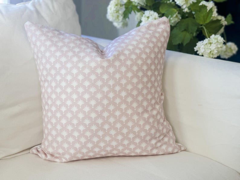 Danika Herrick Full Pink Tiny Palms Floral Block Print Pillow Cover - Grandmillenial Decor