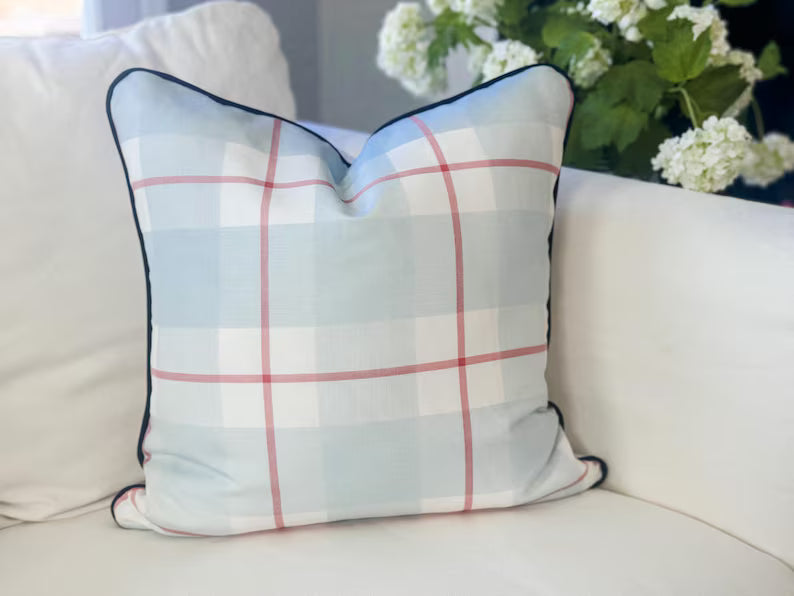 Danika Herrick Blue & Red Plaid Pillow Cover - Grandmillenial Decor