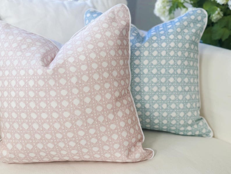 Danika Herrick Sally Pink Cane Pillow Cover - Grandmillennial Coastal Decor