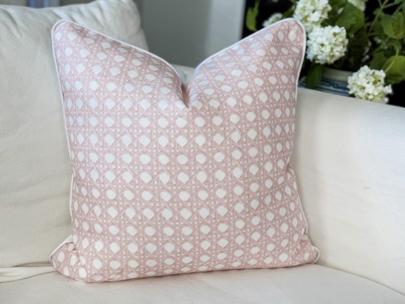 Danika Herrick Sally Pink Cane Pillow Cover - Grandmillennial Coastal Decor