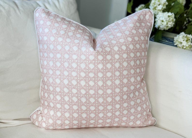 Danika Herrick Sally Pink Cane Pillow Cover - Grandmillennial Coastal Decor