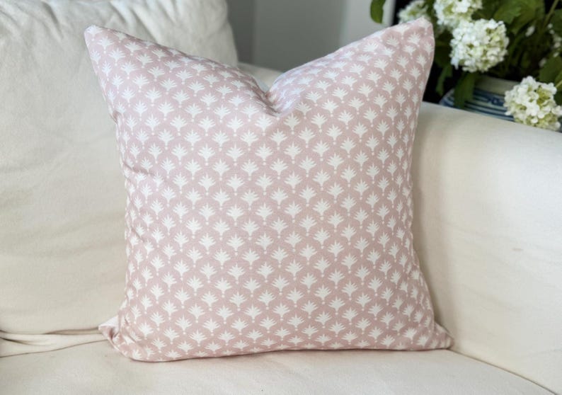 Danika Herrick Full Pink Tiny Palms Floral Block Print Pillow Cover - Grandmillenial Decor