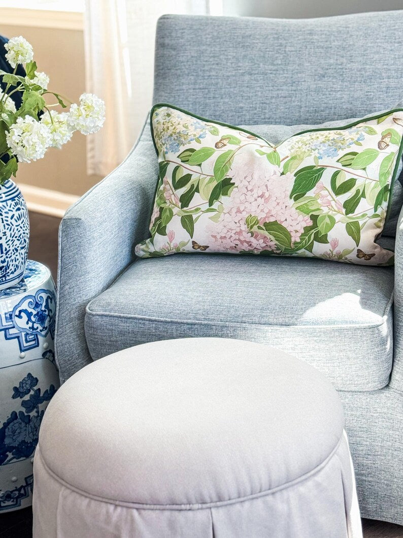 Whitney English Lilac Floral Pillow Cover Blue Sofa