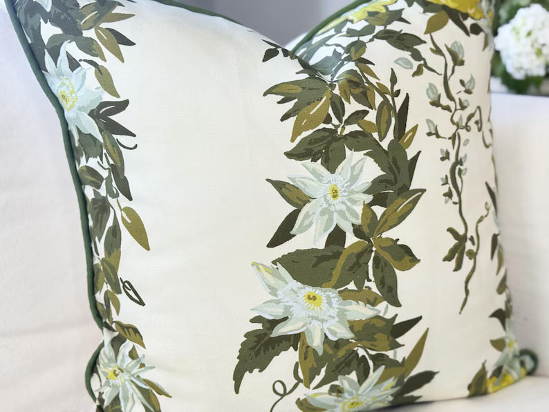 Whitney English Garlow Green and Cream Floral Pillow Cover | Grandmillenial Decor