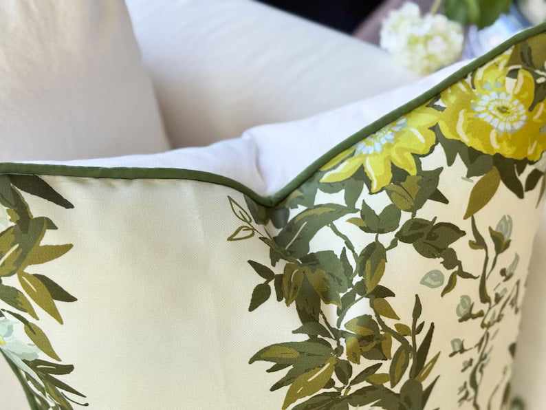 Whitney English Garlow Green and Cream Floral Pillow Cover | Grandmillenial Decor