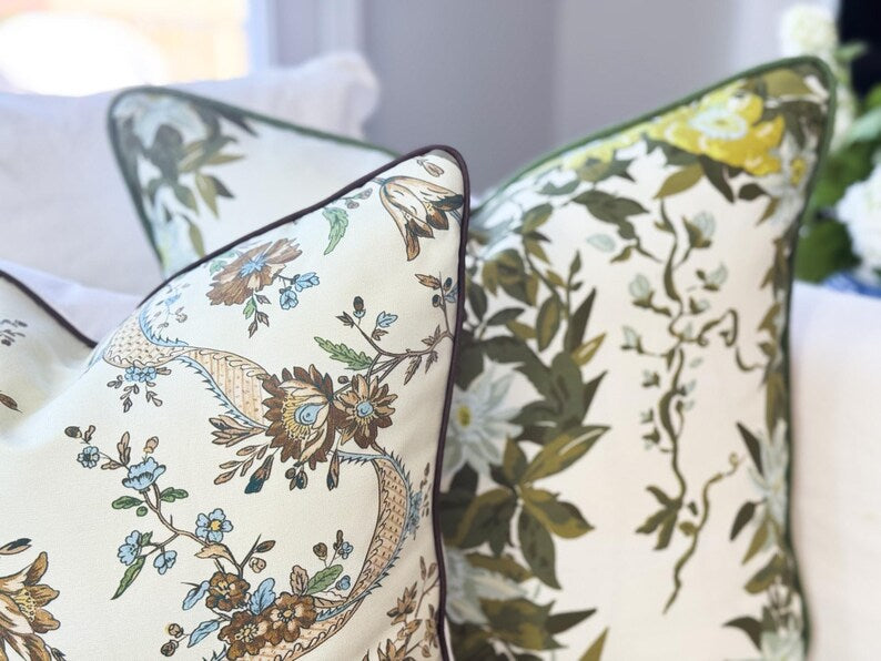 Whitney English Garlow Green and Cream Floral Pillow Cover | Grandmillenial Decor