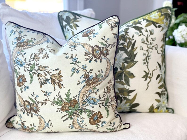Whitney English Gloucester Floral Tan and Teal Pillow Cover Whitney English Gloucester Floral Tan and Teal Pillow Cover | Grandmillennial Chinoiserie Decor