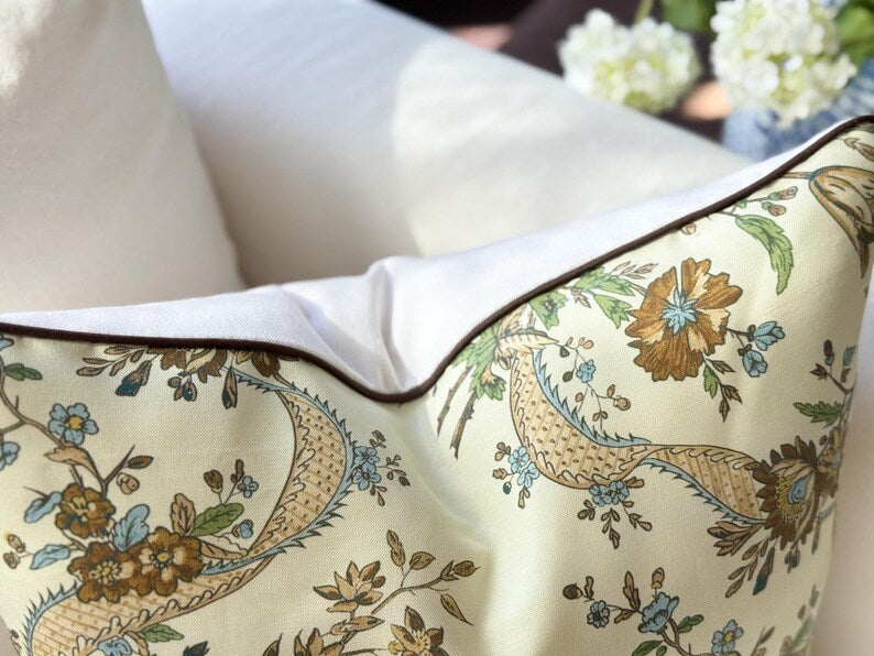Whitney English Gloucester Floral Tan and Teal Pillow Cover Whitney English Gloucester Floral Tan and Teal Pillow Cover | Grandmillennial Chinoiserie Decor