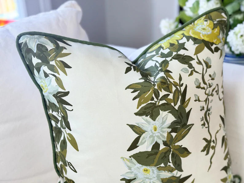 Whitney English Garlow Green and Cream Floral Pillow Cover | Grandmillenial Decor
