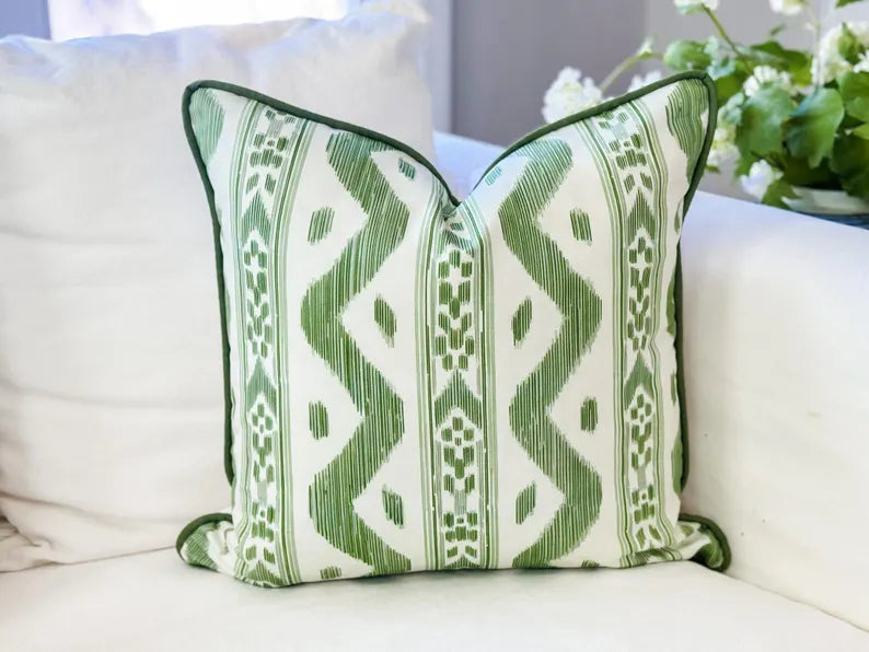 Whitney English Mariah Green and Cream Ikat Pillow Cover | Grandmillenial Decor