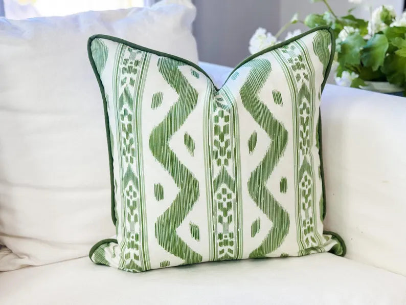 Whitney English Mariah Green and Cream Ikat Pillow Cover | Grandmillenial Decor