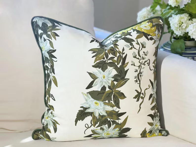Whitney English Garlow Green and Cream Floral Pillow Cover | Grandmillenial Decor
