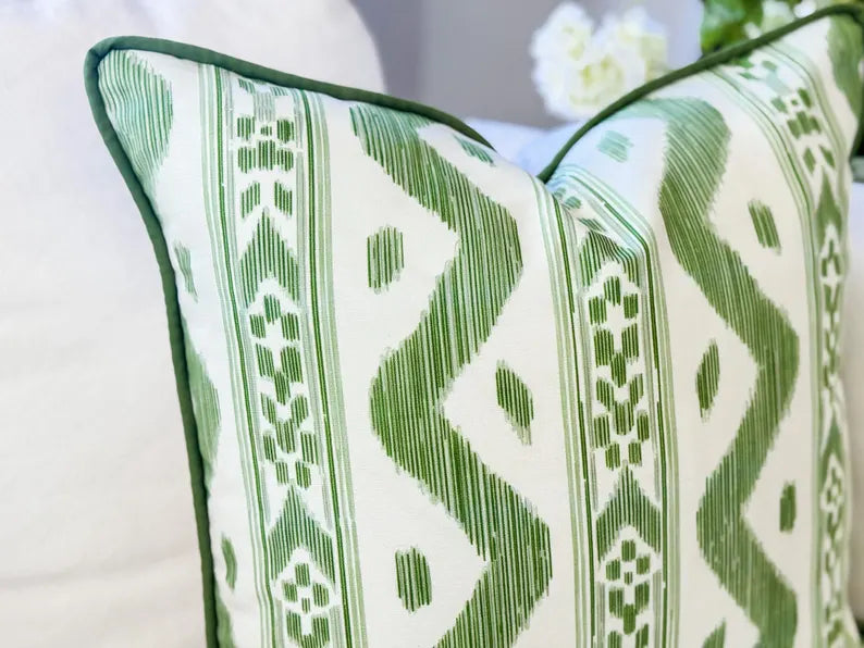 Whitney English Mariah Green and Cream Ikat Pillow Cover | Grandmillenial Decor