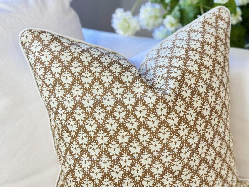 Danika Herrick Ralphie Cream and Brown Floral Block Print Pillow Cover | Grandmillenial Decor