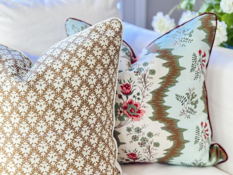 Danika Herrick Ralphie Cream and Brown Floral Block Print Pillow Cover | Grandmillenial Decor