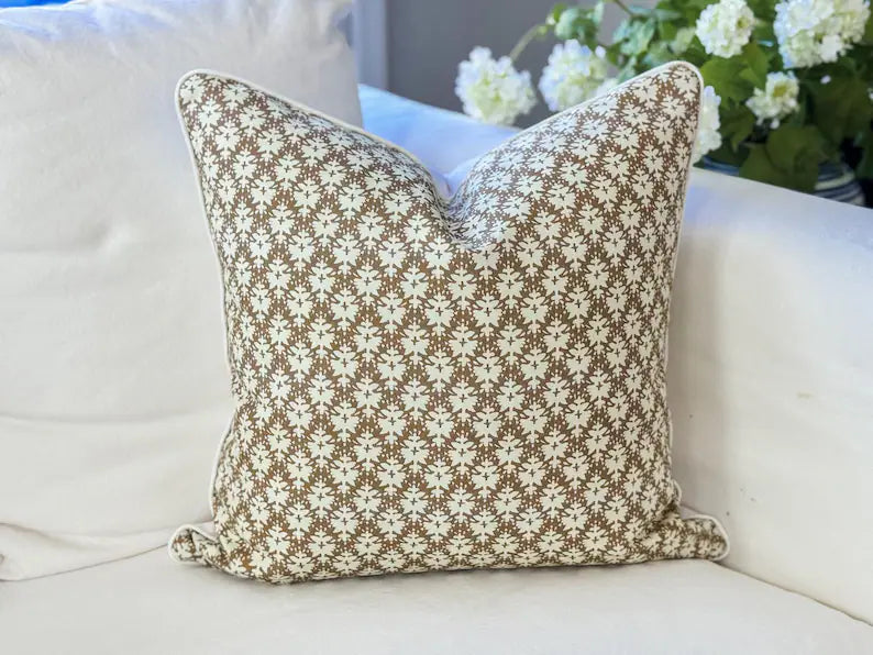 Danika Herrick Ralphie Cream and Brown Floral Block Print Pillow Cover | Grandmillenial Decor