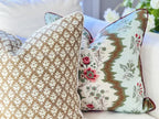 Whitney English Bedford Chintz Olive Green and Light Blue Pillow Cover | Grandmillennial Chinoiserie Decor